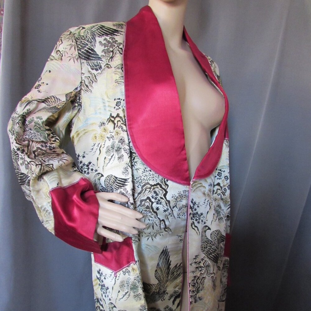 SALE Handsome Vintage Unisex Embroidered Smoking Jacket Robe Asian Influence - Picture 4 of 15
